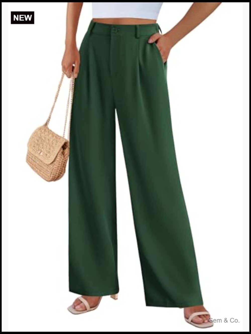 High Waisted Wide Leg Pants Business Casual Work Trousers with Pockets - Picture 4 of 7